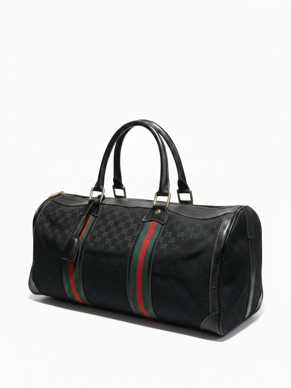 Vintage Gucci GG Monogram Web Stripe Boston Duffel Bag Black